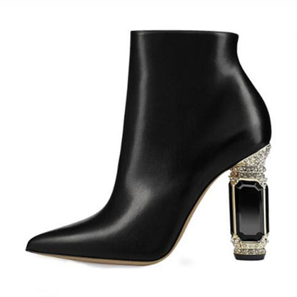 Luxury Rhinestone Gemstone Women Zip Short Boots