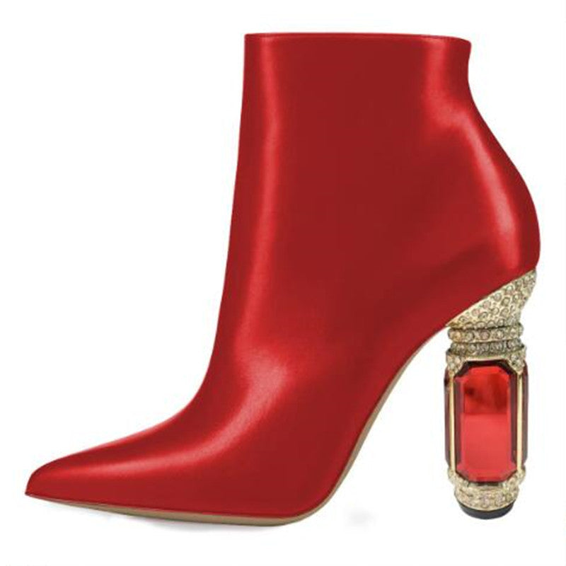 Luxury Rhinestone Gemstone Women Zip Short Boots