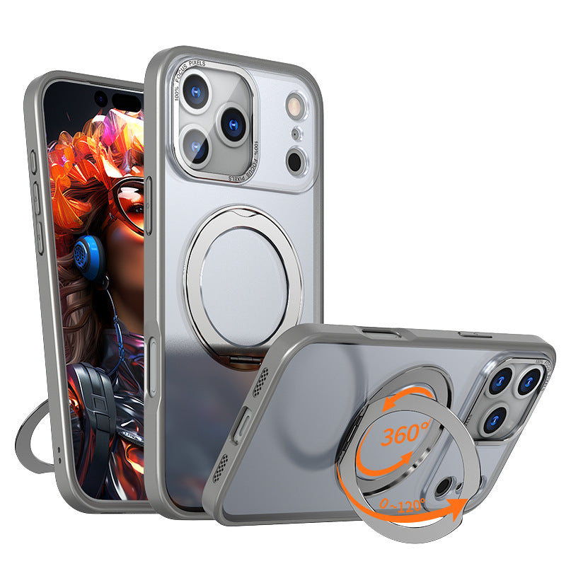 Funda para teléfono Pivot en color naranja con soporte magnético giratorio de 360 ​​grados y acabado mate similar a la piel.