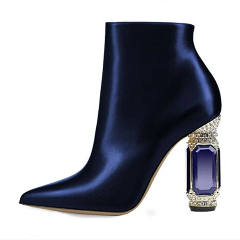 Luxury Rhinestone Gemstone Women Zip Short Boots