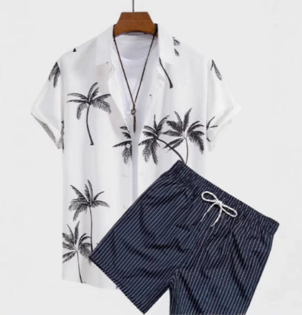 Men's Casual Printing Short Sleeve Shirt Hawaii Suit