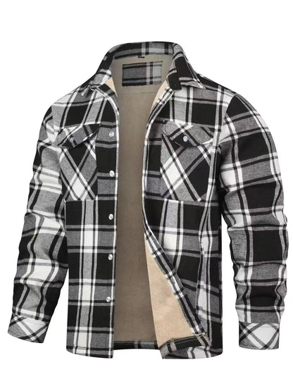 Long Sleeve Lapel Thick Checks Shirt Men's Jacket