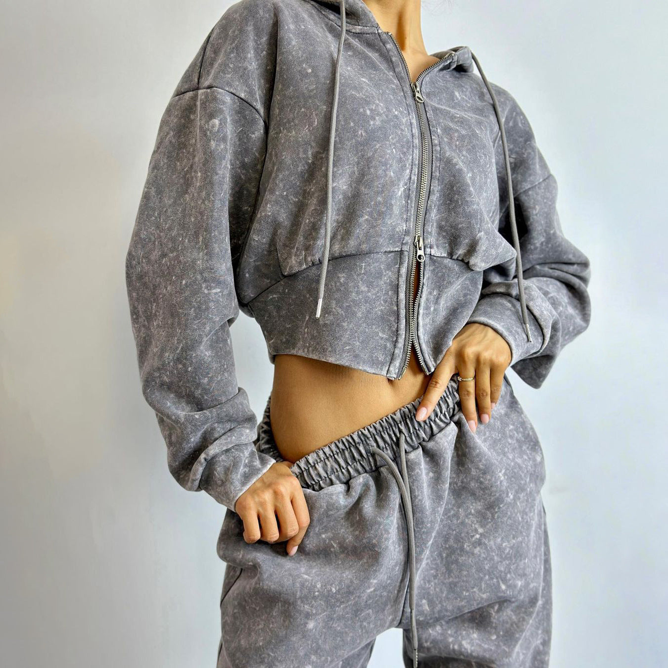 Distressed Hooded Sweater Set Women
