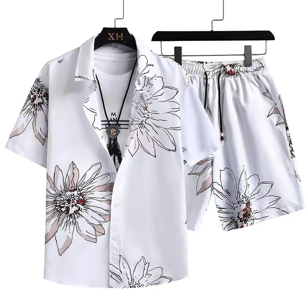 Men's Casual Printing Short Sleeve Shirt Hawaii Suit