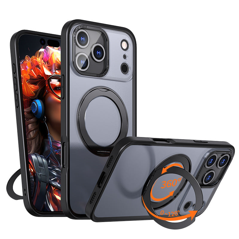 Funda para teléfono Pivot en color naranja con soporte magnético giratorio de 360 ​​grados y acabado mate similar a la piel.