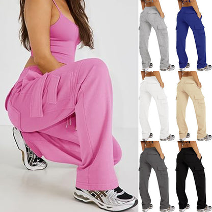 Pantalones cargo multibolsillos deportivos de fitness de pierna ancha