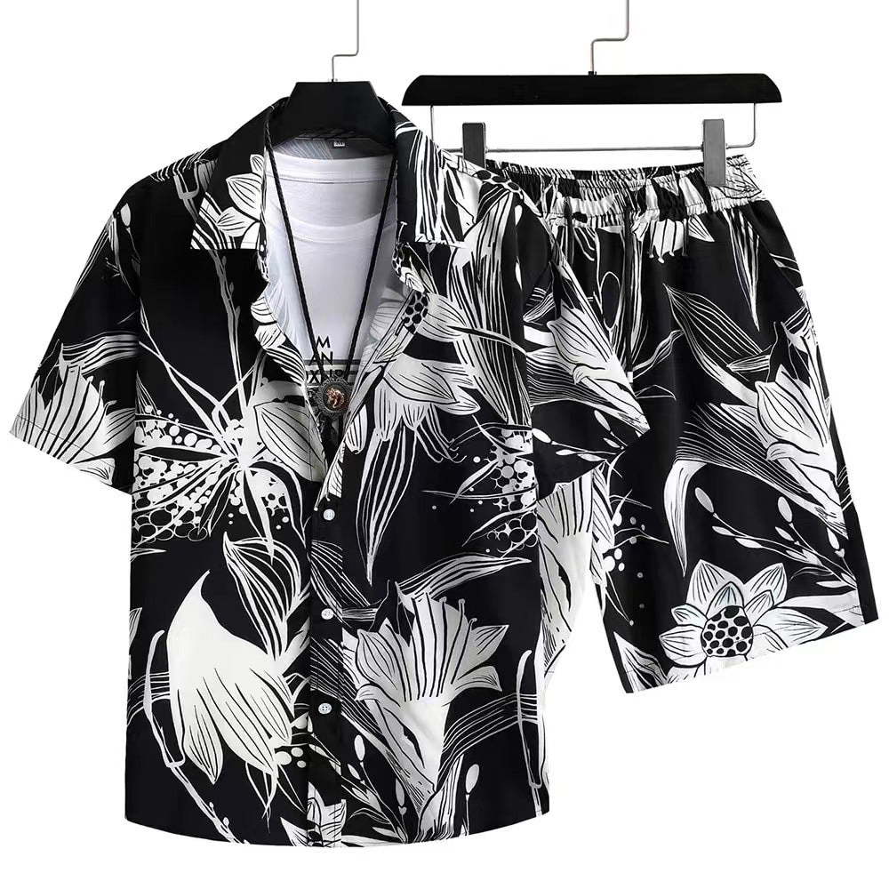 Men's Casual Printing Short Sleeve Shirt Hawaii Suit