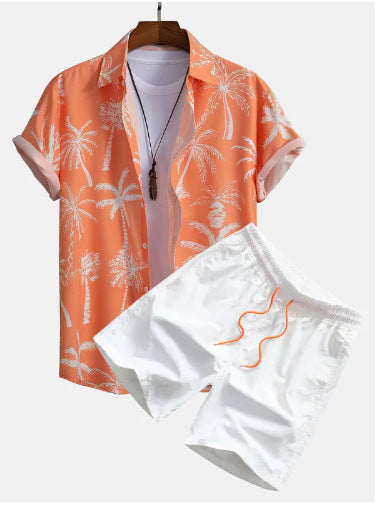 Men's Casual Printing Short Sleeve Shirt Hawaii Suit