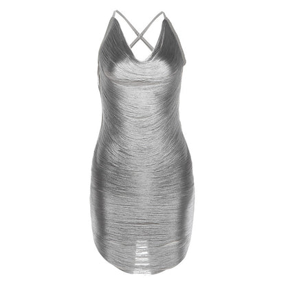 Vestido sexy sin mangas con espalda descubierta y escote bajo