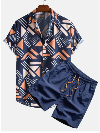 Men's Casual Printing Short Sleeve Shirt Hawaii Suit